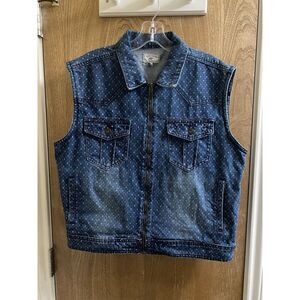 Vintage Lee Cooper Ess Denim Trucker Distressed Vest Zip-up Patterned Size L